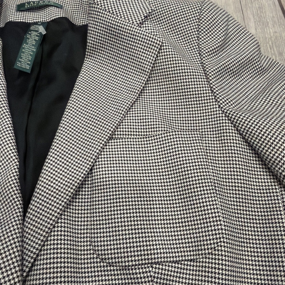 Lauren Ralph Lauren Houndstooth Two Button Blazer Jacket Black & White Size 12 - Picture 7 of 9